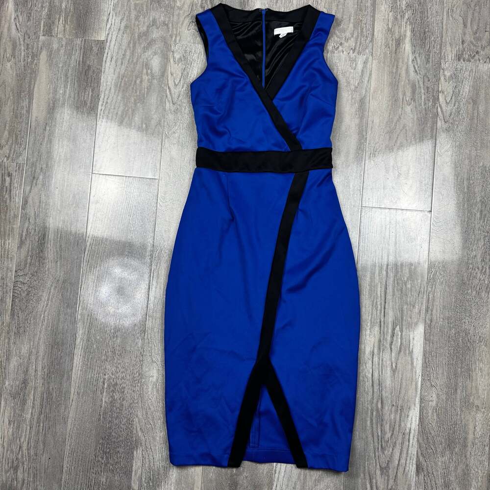 New York & Company Cobalt Blue & Black Color Block Sleeveless Sheath Dress